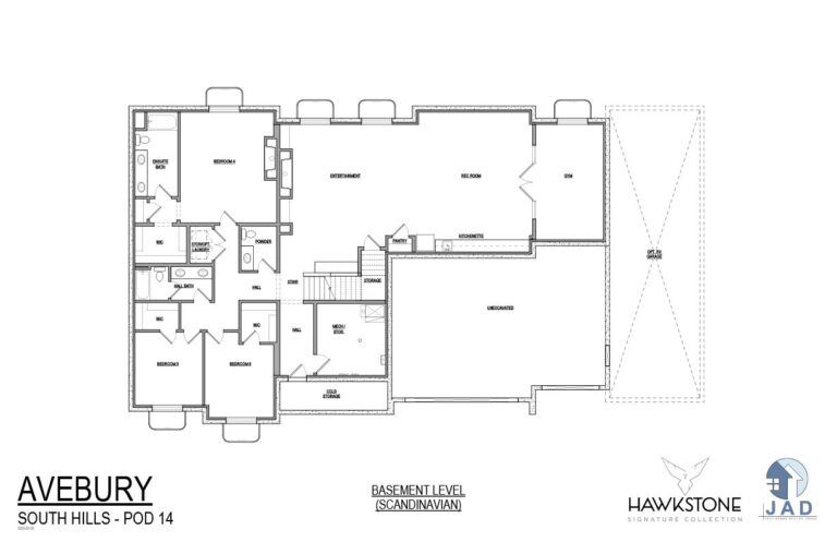 The blueprint of an apartment building with a basement level labeled 'South Hills - Pod 2'.