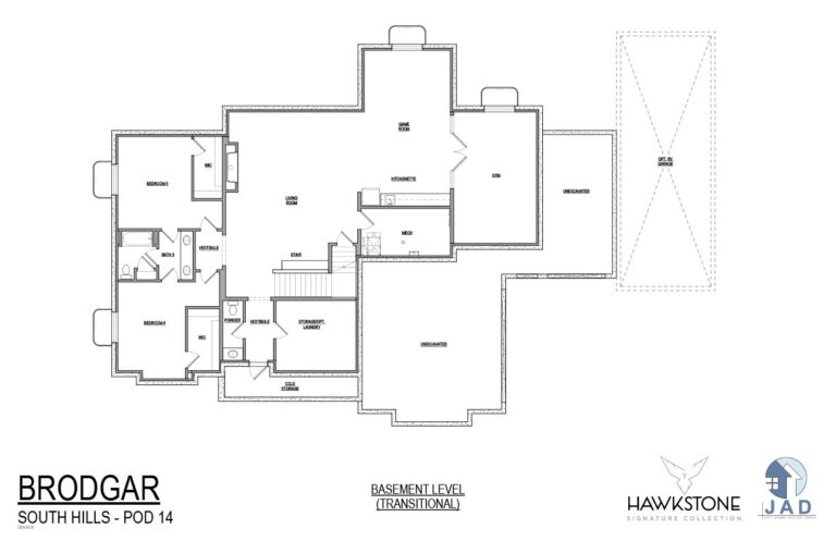 The image is a blueprint of a house with detailed floor plans and measurements for rooms such as bedrooms, bathrooms, living areas,.