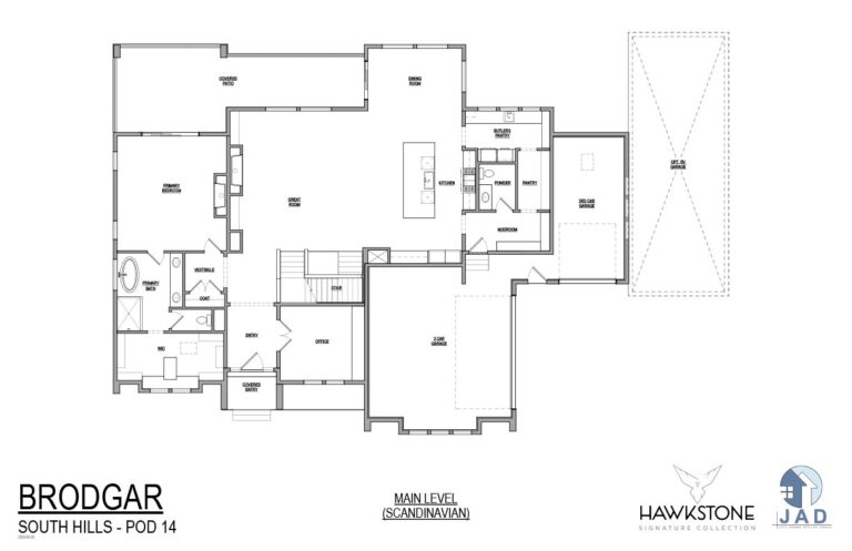 The image is a blueprint of a building with various rooms and labeled areas such as "Main Level" and "South Hills -.
